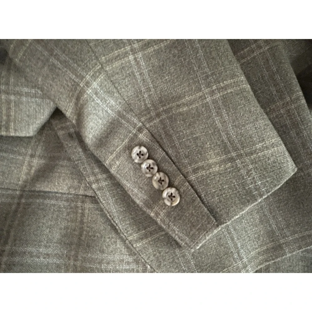 VTG John Nordstrom Sport Coat Mens 43L Tan Brown Plaid Wool Three‎ Button Blazer